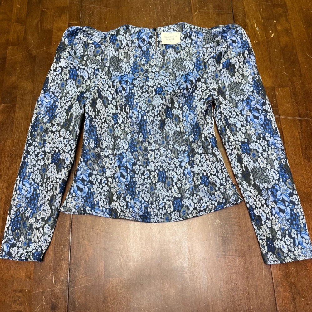 Hyacinth House Floral Jacquard Blouse Women S Blue Puff Sleeve MM108T